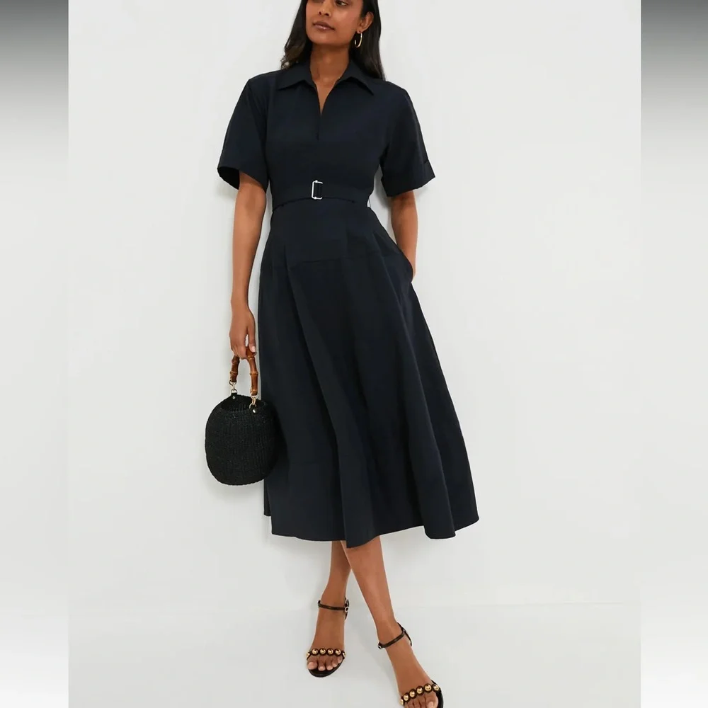 SIMKHAI
Midnight Deanna Short Sleeve Belted Midi Dress - Picture 2 of 14